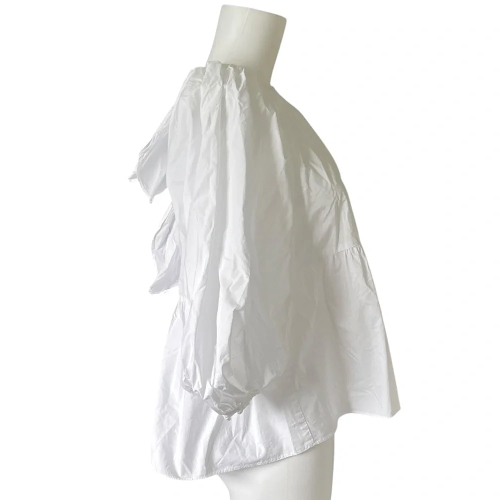 Pomander Place Tuckernuck White Poplin Bow Puff Sleeve Blouse Size Small S